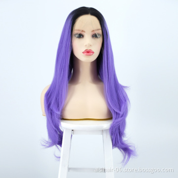 Aisi Hair New Design Party Body Wave Curly Long Wavy Ombre Purple Lace Frontal Synthetic Hair For Black Women Lace Front Wig
